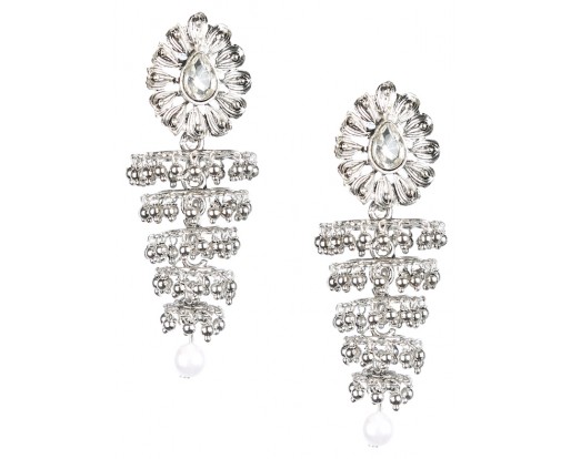 FAUX DIAMOND & PEARL Silver Oxidized Earrings Jhumka Jhumki Bali Imitation Indian Bollywood Ethnic Wedding Jewelry H30